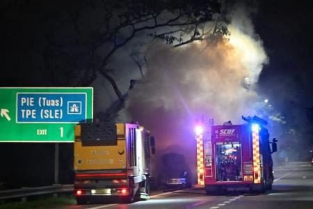 Car catches fire on East Coast Parkway on Wednesday