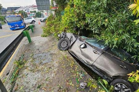 Woman arrested for suspected drink-driving after her car skids off Upper Thomson Road