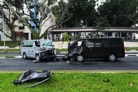 SCDF extricates van driver after collision in Hougang