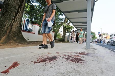 The blood trail left by the victim stretched for 5m along a sheltered walkway at the junction of Sims Avenue