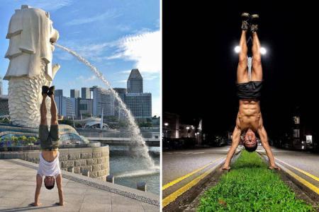 52-year-old 'hunkle' shows off six-pack while doing handstands all around Singapore