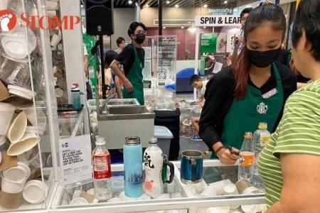 Auntie brings 7 containers to claim free Starbucks coffee