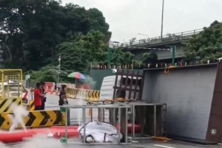 Carbon dioxide released after lorry overturns near Pandan Reservoir