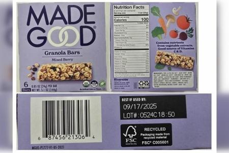 SFA recalls Select MadeGood Granola Bars for possible presence of metal