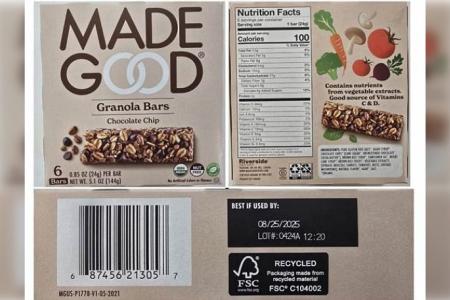 SFA recalls Select MadeGood Granola Bars for possible presence of metal