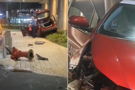 Cabby, 60, taken to hospital after car skids, mounts kerb 