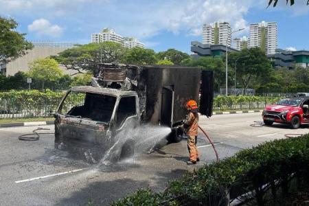 Truck carrying frozen vegetables catches fire on Braddell Rd