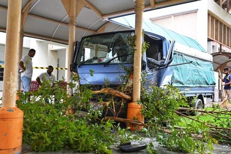 Lorry hits tree, mounts kerb near Tampines pre-school