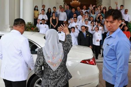 President Halimah bids farewell to Istana staff