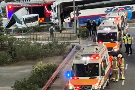 7 taken to hospital in Tuas accident involving bus, lorry, bike