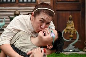 Veteran actress and getai singer Liu Lingling with her son Caleb, whom she gave birth to in 2013 at the age of 50.