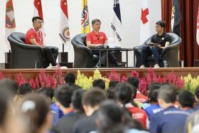 Education Minister Chan Chun Sing (centre) at a dialogue session with over 440 youth leaders from uniformed groups on Aug 22.