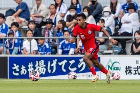 Faris Ramli grabbing a consolation goal for Singapore in the 7-1 friendly loss to J1 League side Yokohama F. Marinos.