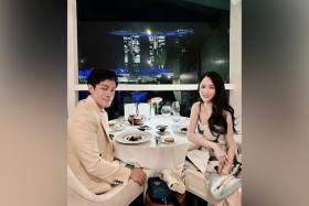 Taiwanese actress Joe Chen with her Malaysian painter husband Alan Chen dining at Saint Pierre, a two-Michelin-star French restaurant in Singapore.