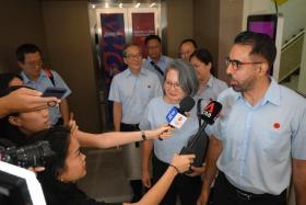 WP secretary-general Pritam Singh and chairwoman Sylvia Lim speaking to the media after the party’s biennial conference on June 30.