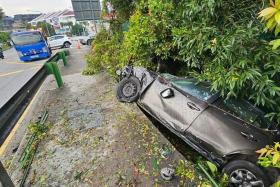 The car is believed to have self-skidded along Upper Thomson Road before crashing into the drain.