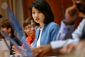 MOS Sun Xueling speaking during a briefing of the mid-year crime stats for scams and physical crimes, held at the Ministry of Home Affairs on Aug 20, 2024.