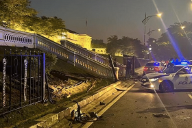 Two Singaporean men and a Malaysian woman were arrested after their car crashed into two vehicles on Oct 27.