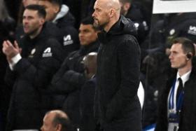 FILE PHOTO: Soccer Football - Premier League - Chelsea v Manchester United - Stamford Bridge, London, Britain - April 4, 2024 Manchester United manager Erik ten Hag looks dejected REUTERS/Dylan Martinez/File Photo