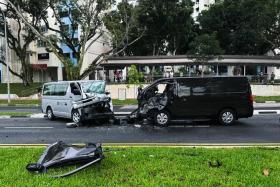 A man had to be freed from a van using hydraulic rescue equipment after two vans and a minibus collided in Hougang on July 9.