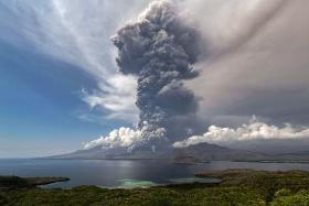 The eruption of Mount Lewotobi Laki Laki as seen from the Eputobi rest area in East Flores, East Nusa Tenggara, on Nov 9.