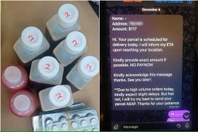 Amy’s husband would place his orders on messaging platforms like Telegram. The sellers then deliver the products to his address.