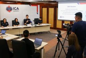 (From left) ICA director of customer operations Angie Wong, deputy commissioner (policy and transformation) Cora Chen, Commissioner Marvin Sim and director of the policy and development division Chui Wai Cheng at the press conference at the ICA building on Jan 11.