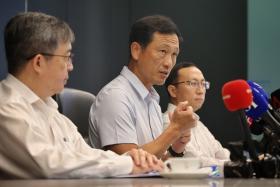 (From left) Director-General of Health Professor Kenneth Mak, Health Minister Ong Ye Kung, communicable diseases policy and preparedness division consultant Dr Marc Ho at a press conference on preparedness for mpox on Sept 4.