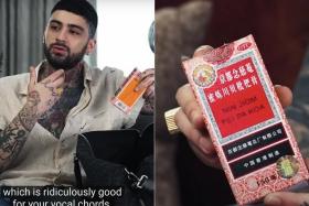 British singer Zayn Malik mixes Nin Jiom Pei Pa Koa Cough Syrup with a bit of water before drinking it.