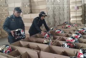 The helmets were seized during a raid on a business premises on Oct 1.