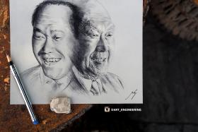 To Sir, with love: Melvyn Koh drew this picture of the late Mr Lee Kuan Yew in the hope that he can give it to PM Lee.