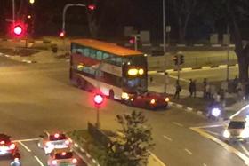 The scene of the accident involving the Ferrari and SBS bus.