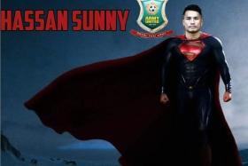 Hassan Sunny, seen here superimposed on an image of Superman, has been impressive form in the Thai Premier League.