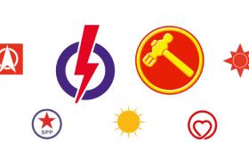 The symbols of the nine political parties that are contesting Singapore&#039;s general election for 2015.