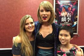 Dominique Schell (left) and Michelle Liew (right) meet US pop star Taylor Swift backstage at her concert in Singapore. 