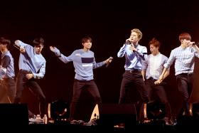 Korean band VIXX onstage at their concert at the MegaBox Convention Centre, May 29, 2016.