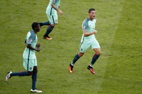 Cristiano Ronaldo celebrates after scoring for Portugal.