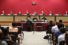 Constitutional Commission members Mr Chua Thian Poh, Mr Abdullah Tarmugi, Mr Wong Ngit Liong, Justice Tay Yong Kwang, Chief Justice Sundaresh Menon, Mr Eddie Teo, Mr Peter Seah, Professor Chan Heng Chee and Mr Philip Ng Chee Tat