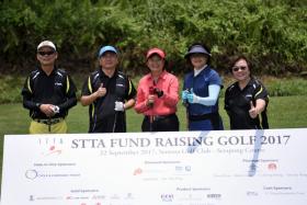 From left: STTA honorary president Lewis Tan, organising chairman Jia Bin, former STTA president Lee Bee Wah, Doris Khaw and STTA president Ellen Lee, at the national sports association&#039;s biennial fund-raising golf tournament at the Sentosa Golf Club on Friday