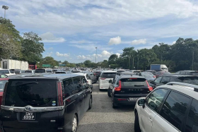 Vehicles waiting to clear immigration at the Second Link&#039;s Sultan Abu Bakar Complex in Johor on Monday.
