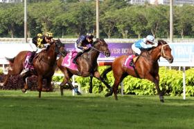 Invincible Tycoon (No. 3) finishing third to Super Salute and Golden Monkey in the Group 3 Silver Bowl (1,400m) in his last start on June 11. He is trying to beat the top duo in Sunday&#039;s Group 2 Stewards&#039; Cup (1,600m). 