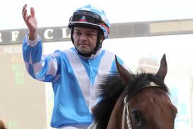 Manoel Nunes saluting the crowd after Super Salute won the Group 3 Silver Bowl (1,200m) on June 11. The Jason Lim-trained galloper will now aim for the second leg of the Singapore Four-Year-Old Challenge, the Group 2 Stewards&#039; Cup (1,600m) on Sunday.