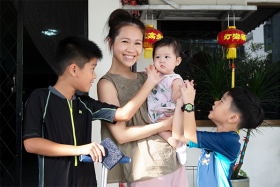 Joyce with her three children (from left) Caden, Alessa, and Caius.

