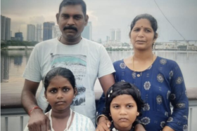 Mr Srinivasan Sivaraman with his wife Narmatha and their daughters Mahasri and Srinisha.