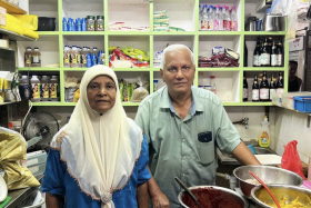 Mr Allah Pichai and his wife Ajarah Beebi at their stall at Bedok 85 Fengshan Centre.