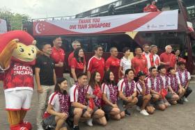 Kitefoiler Maximilian Maeder, shuttlers Yeo Jia Min, Terry Hee and Jessica Tan, swimmer Gan Ching Hwee, kayaker Stephenie Chen, sailor Ryan Lo, sprinter Marc Louis, and table tennis players Izaac Quek and Zhou Jingyi were present at a celebratory parade for Singapore's Olympians on August 14.