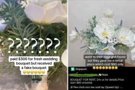 The bride said that the thousands of dollars she spent on photography and videography can't make the bouquet look real.