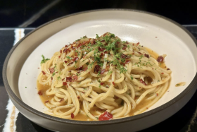 The chef's star aglio olio pasta.