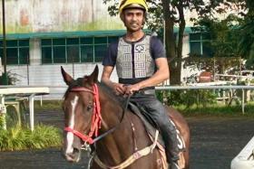 A&#039;Isisuhairi Kasim and Kinabalu Light at trackwork at Kranji on Oct 3. The Seoul-based jockey is booked on Mr Black Back in the Group 1 Grand Singapore Gold Cup (2,000m) at the final Singapore meeting on Oct 5.
