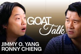 Ronny Chieng (right) jokes about Malaysia being the &#039;Greatest of All Time&#039; while teasing Singaporeans and Australians with Jimmy O Yang (left).